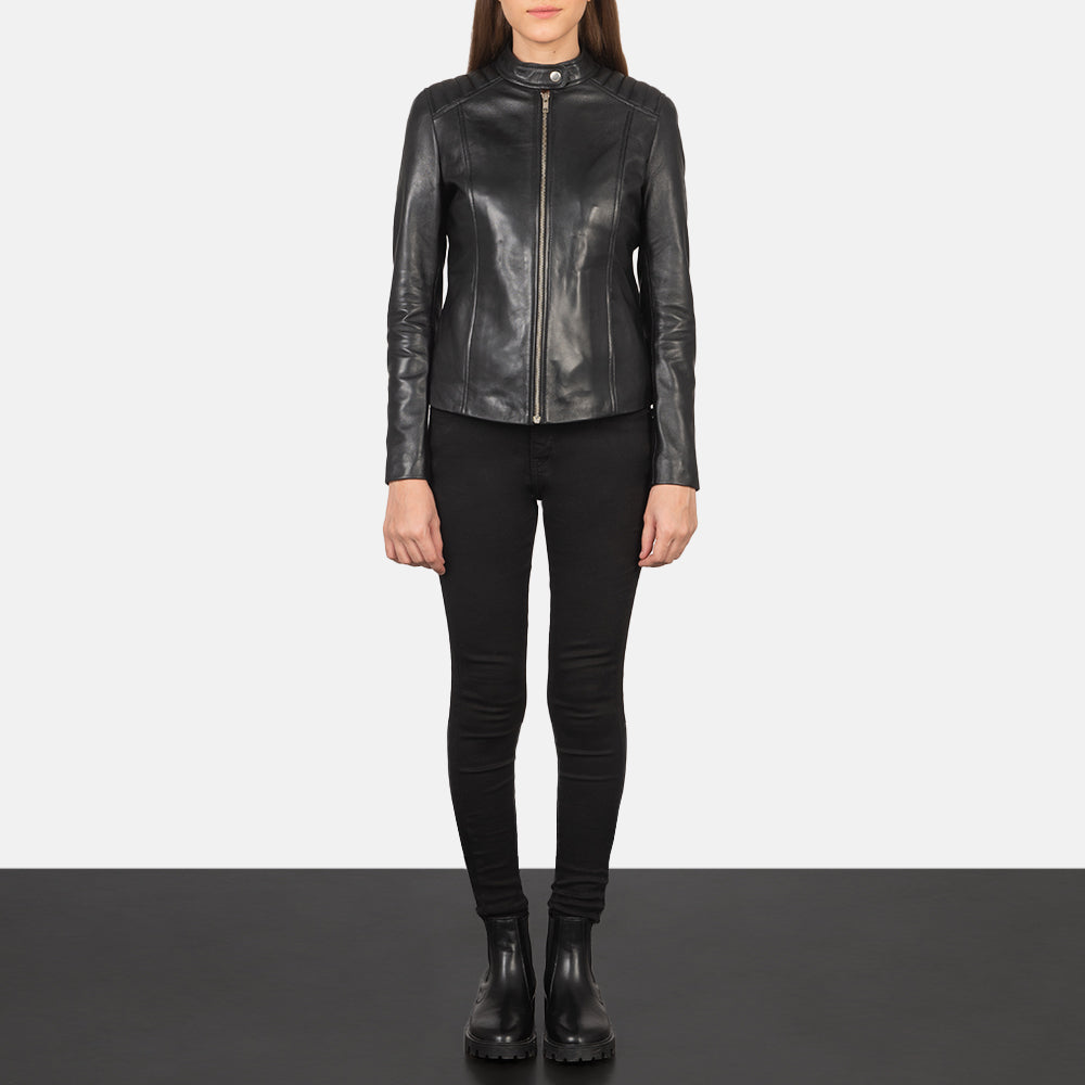 Kelsee Black Leather Biker Jacket SH595