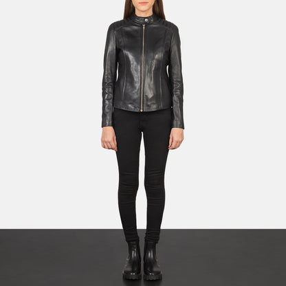 Kelsee Black Leather Biker Jacket SH595