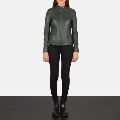 Kelsee Green Leather Biker Jacket SH592