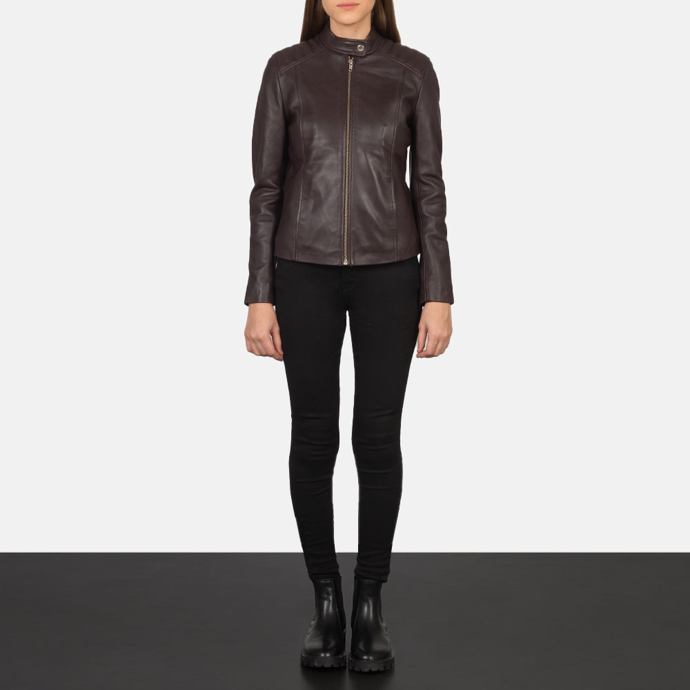 Kelsee Maroon Leather Biker Jacket SH591