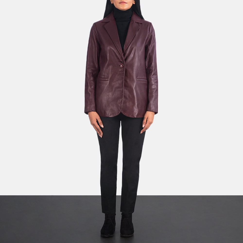 Norma Maroon Leather Blazer SH573