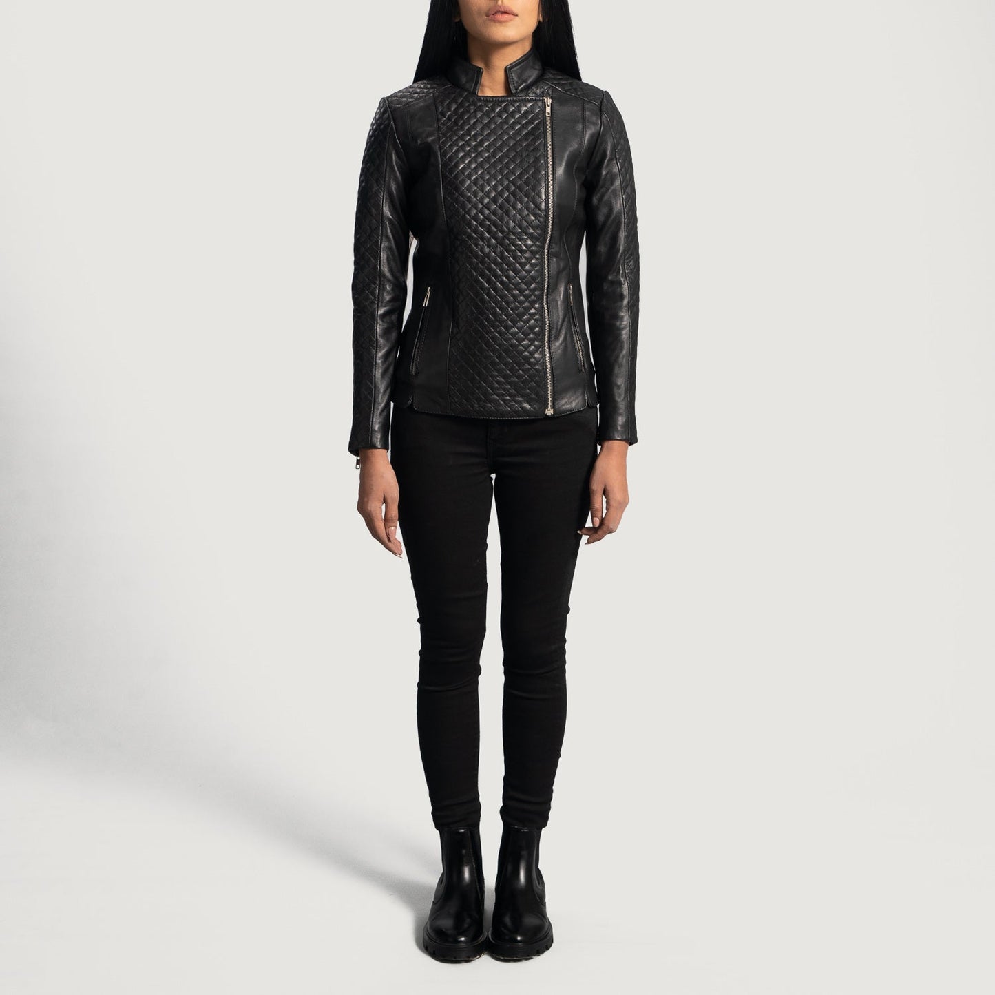 Orient Grain Quilted Black Leather Biker Jacket SH572