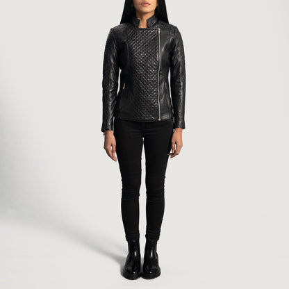 Orient Grain Quilted Black Leather Biker Jacket SH572