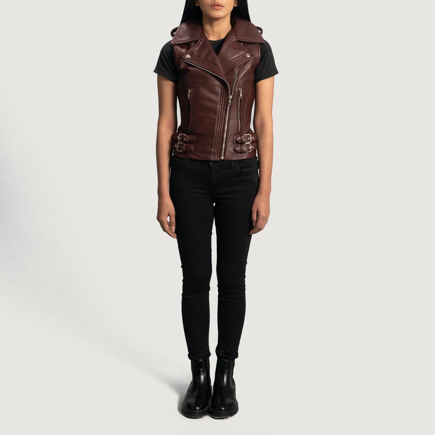 Rhonda Maroon Leather Biker Vest SH562