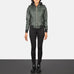 Roslyn Green Hooded Leather Bomber Jacket SH559