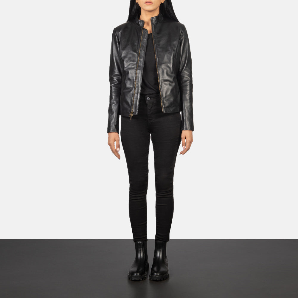 Rumella Black Leather Biker Jacket SH558