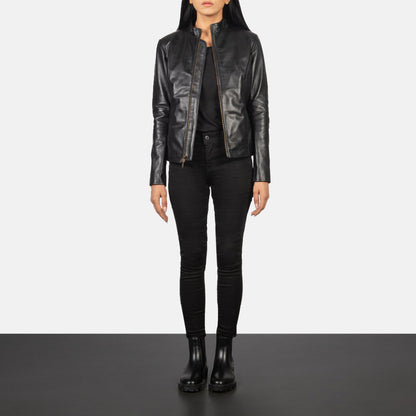 Rumella Black Leather Biker Jacket SH558
