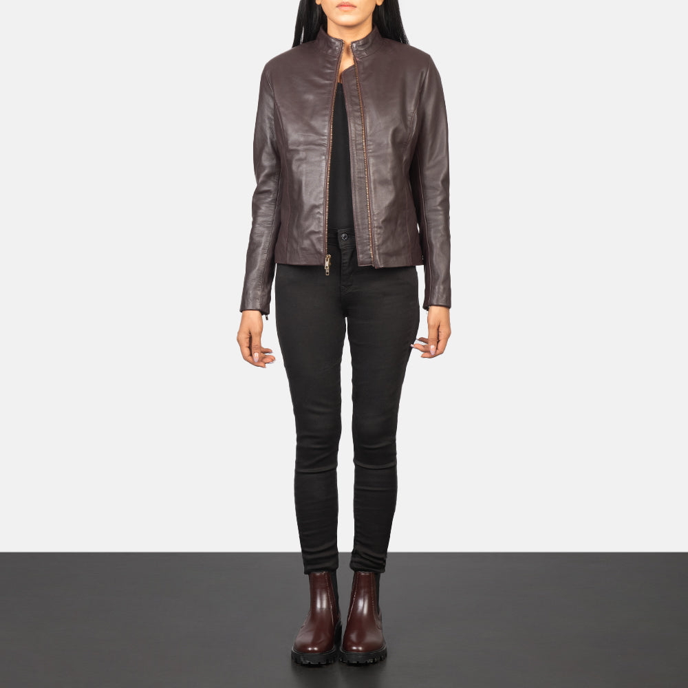 Rumella Maroon Leather Biker Jacket SH555