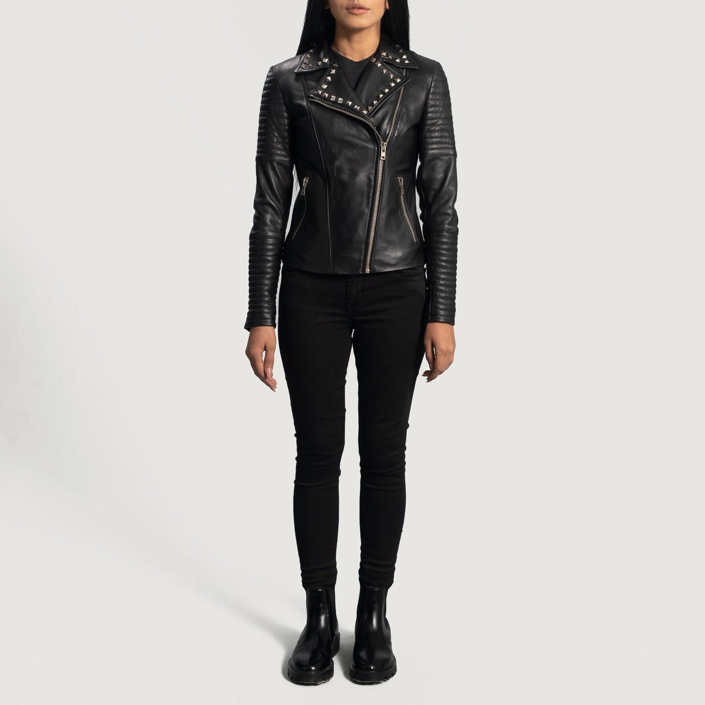 Sally Mae Studded Black Leather Biker Jacket SH550