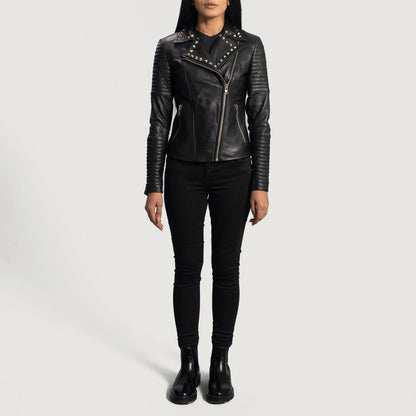 Sally Mae Studded Black Leather Biker Jacket SH550