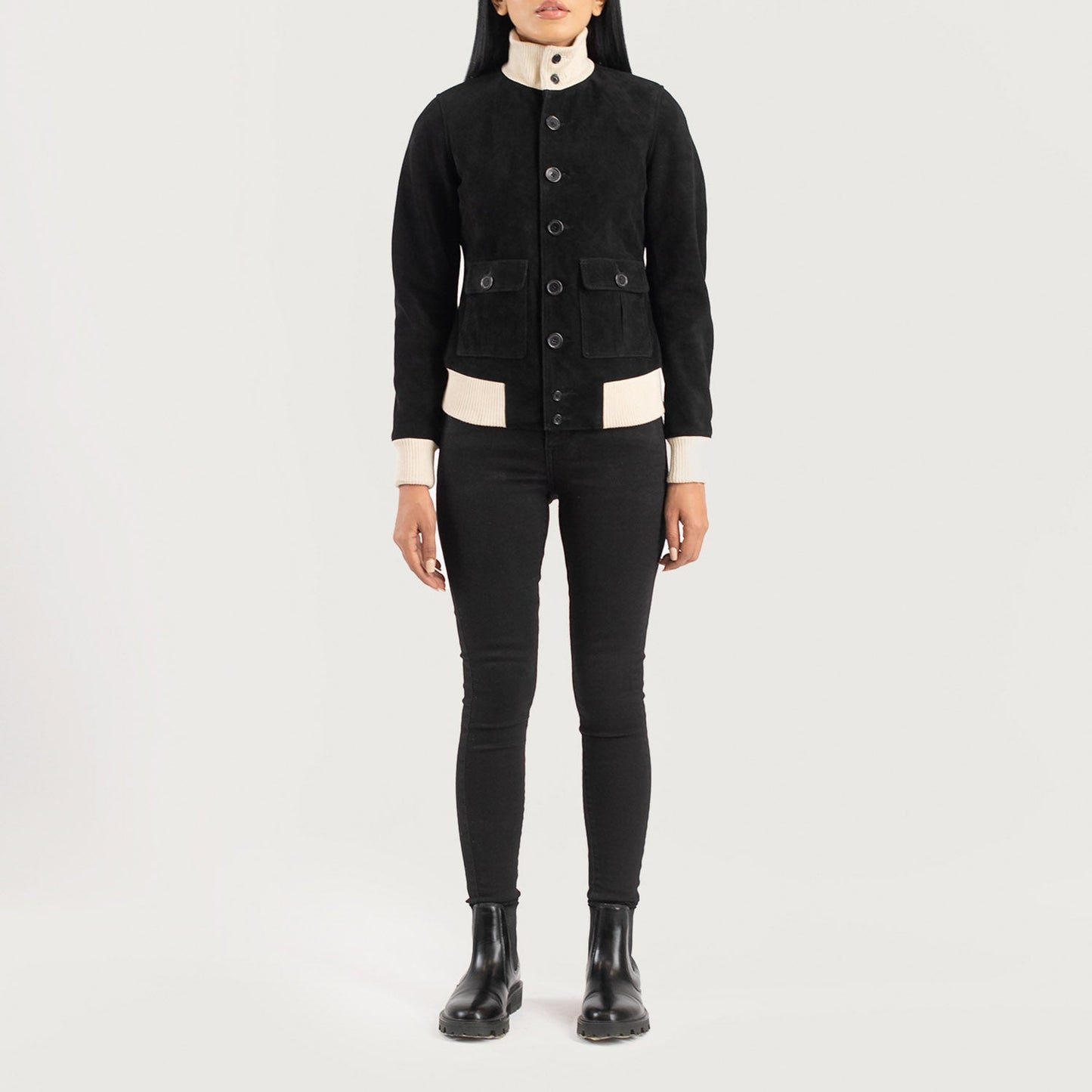Sasha A1 Black Suede Bomber Jacket SH547