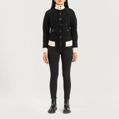 Sasha A1 Black Suede Bomber Jacket SH547