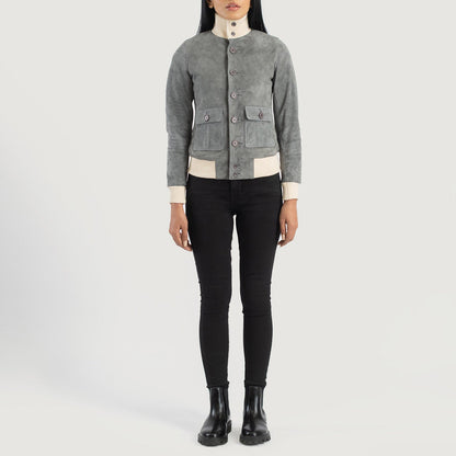 Sasha A1 Grey Suede Bomber Jacket SH545