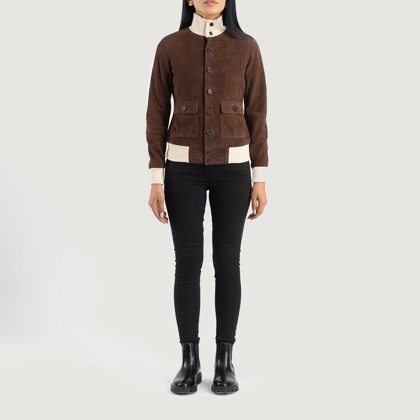 Sasha A1 Mocha Suede Bomber Jacket SH544