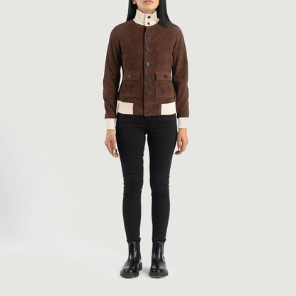 Sasha A1 Mocha Suede Bomber Jacket SH544