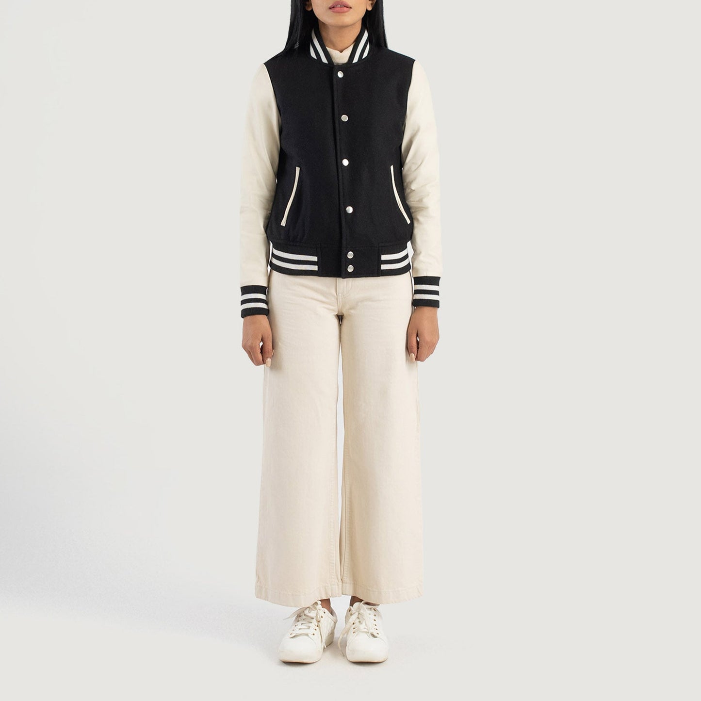 Savant Black & White Hybrid Varsity Jacket SH543