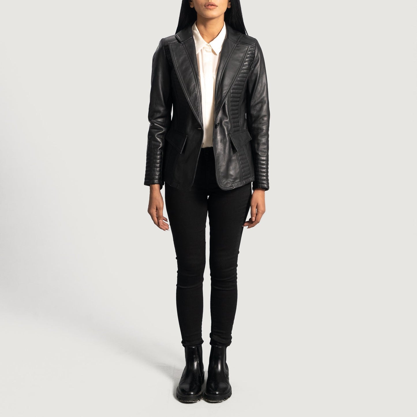 Selina Black Leather Blazer SH538