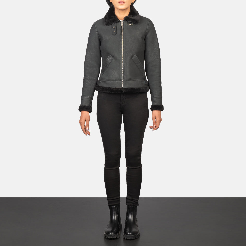 Sherilyn B-3 Distressed Black Leather Bomber Jacket SH535