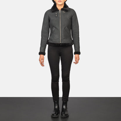 Sherilyn B-3 Distressed Black Leather Bomber Jacket SH535