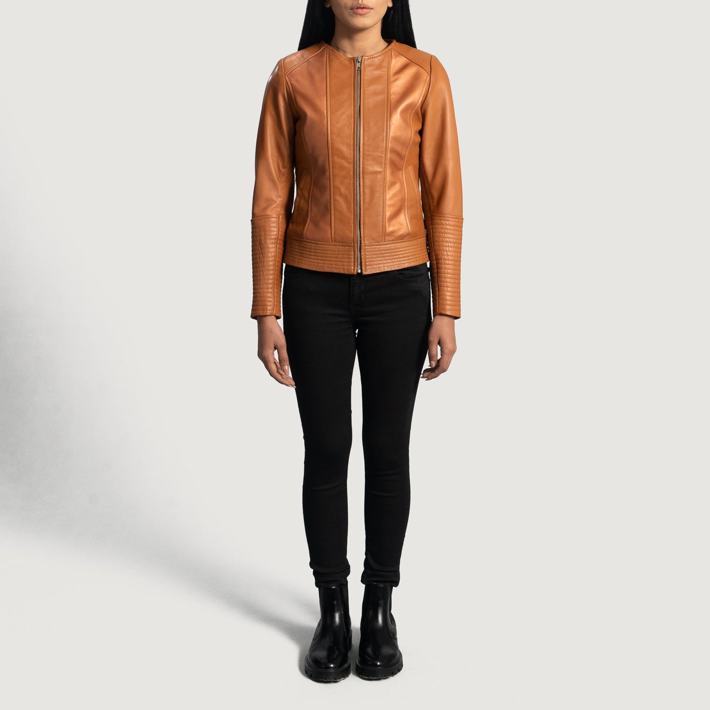 Sleeky Clean Tan Leather Biker Jacket SH532
