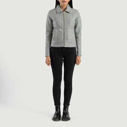 Vixen Grey Classic Collar Leather Jacket SH516