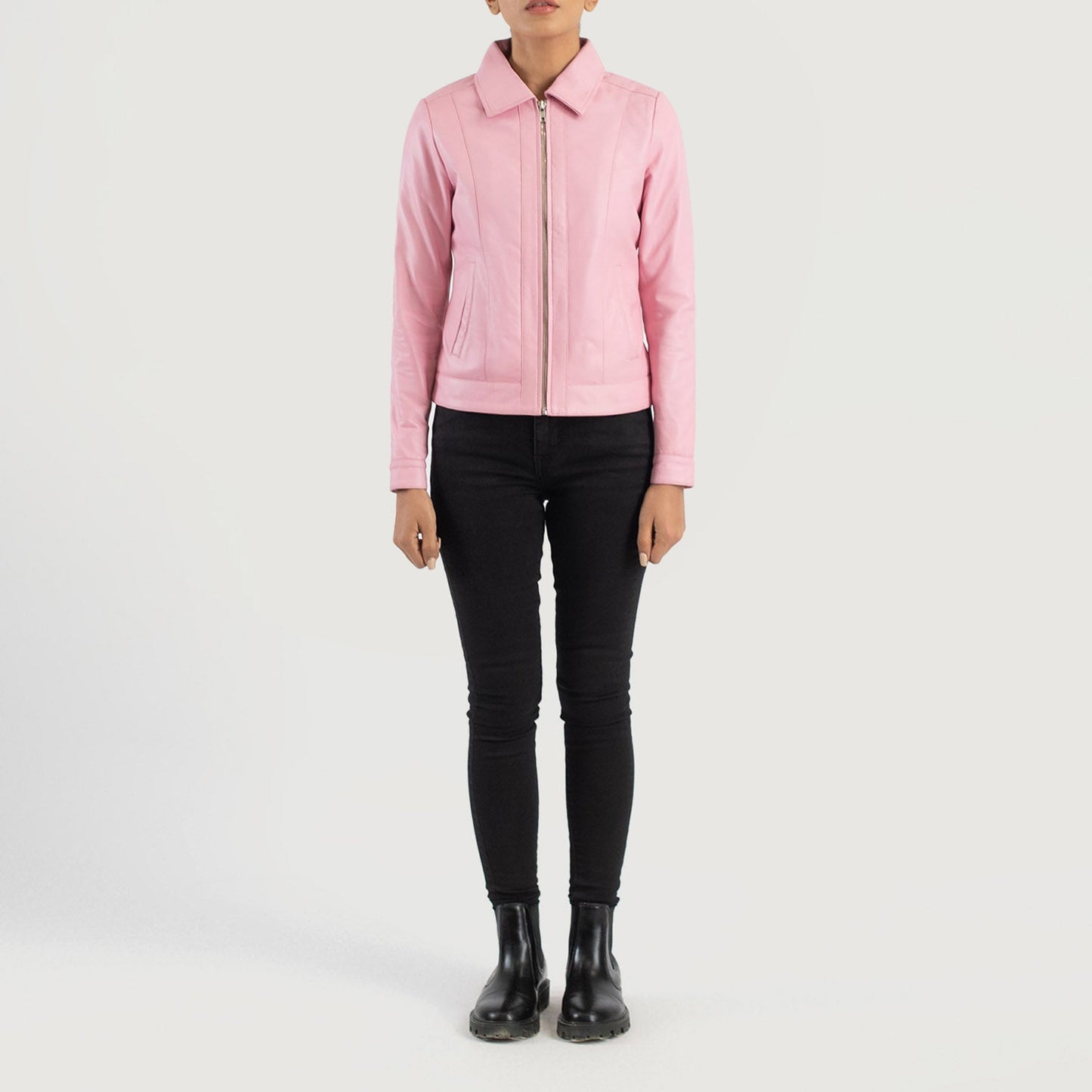 Vixen Pink Classic Collar Leather Jacket SH515