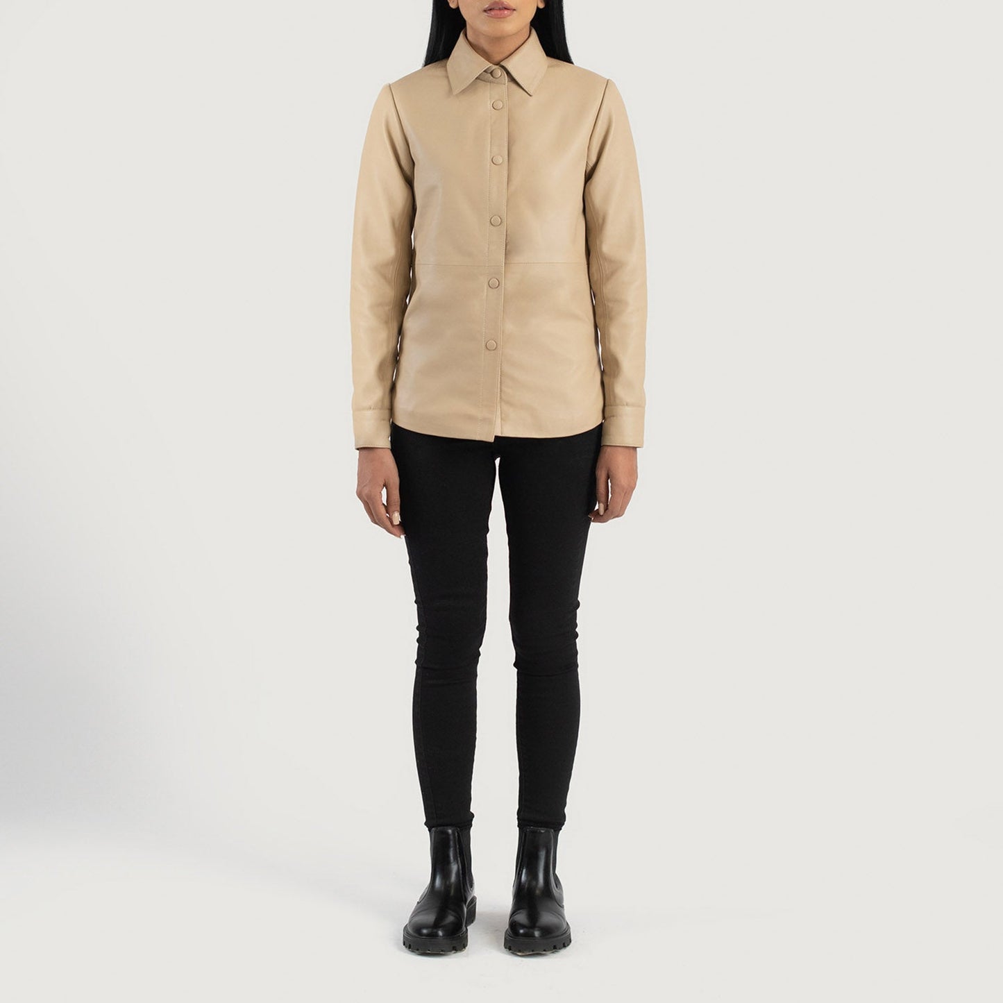 Zenith Beige Leather Shirt Jacket SH510