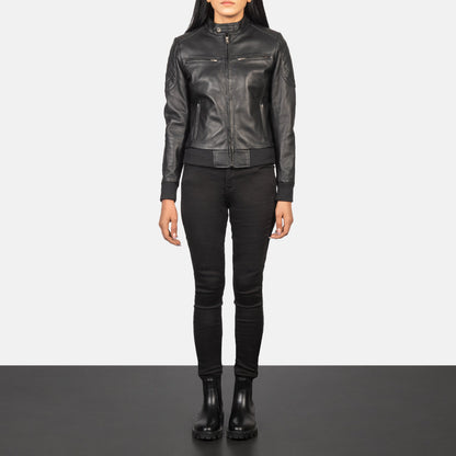 Zenna Black Leather Bomber Jacket SH506