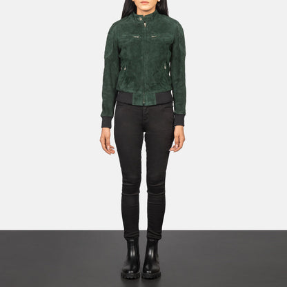Zenna Green Suede Bomber Jacket SH505