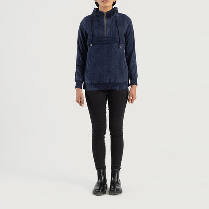 Zest Blue Hooded Suede Pullover Jacket SH502