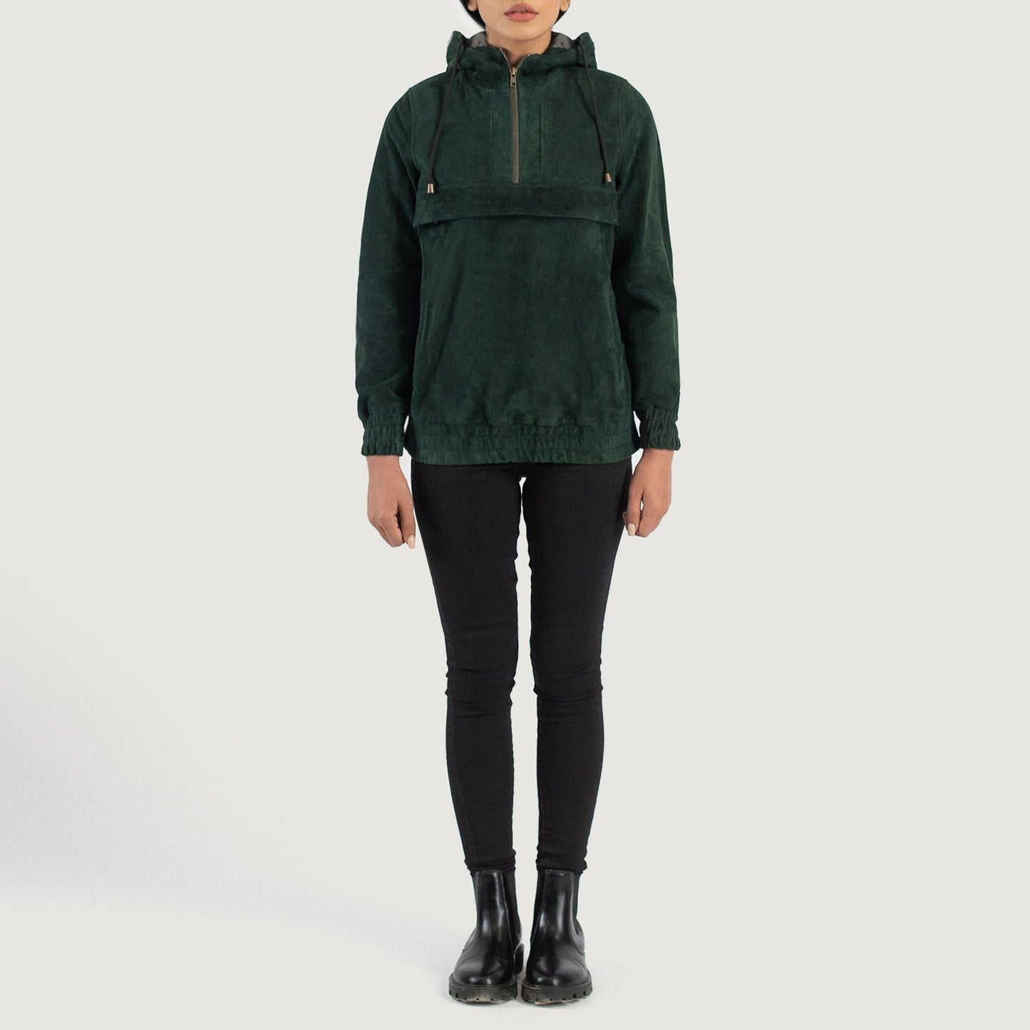Zest Green Hooded Suede Pullover Jacket SH501