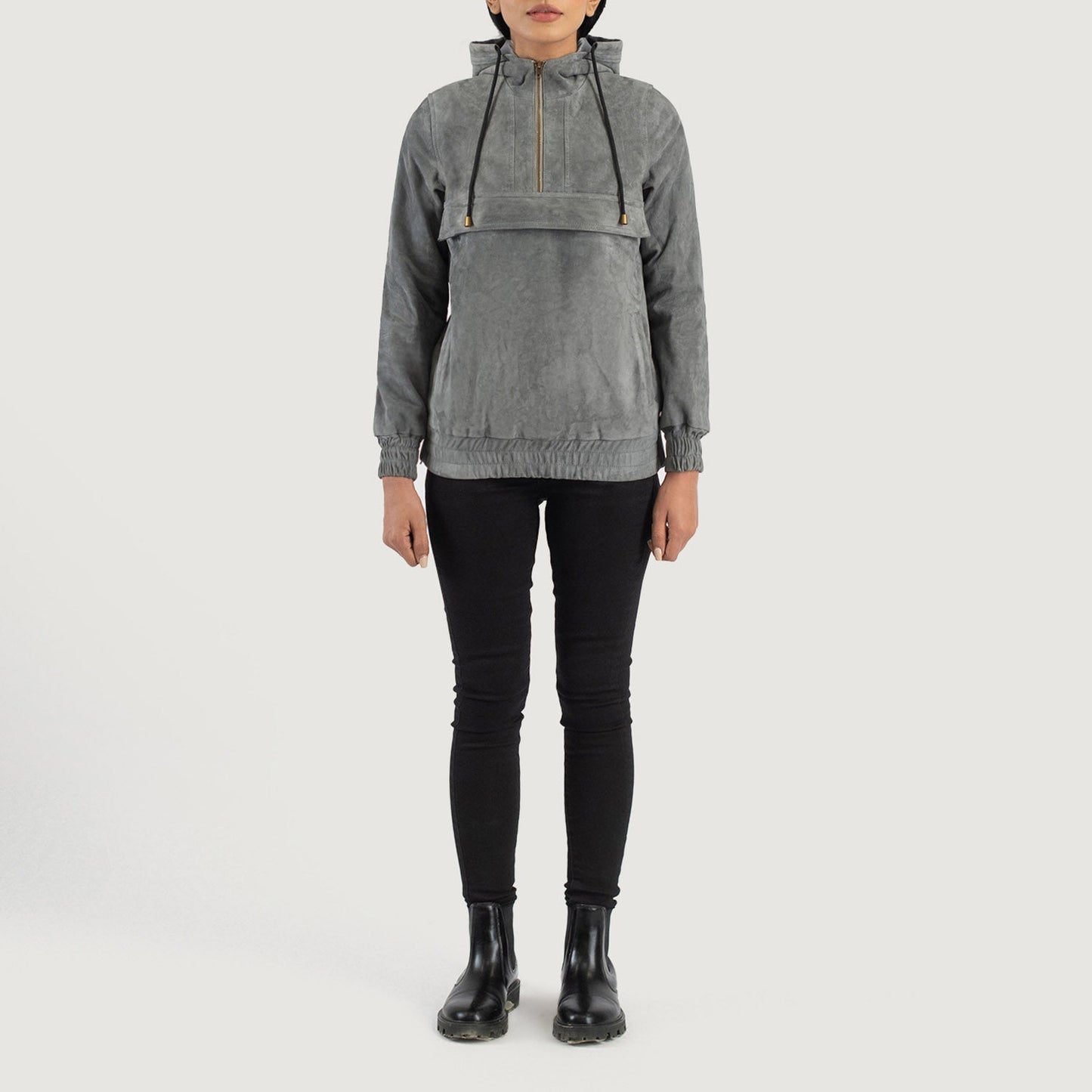 Zest Grey Hooded Suede Pullover Jacket SH500