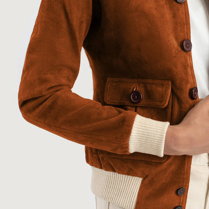 Sasha A1 Brown Suede Bomber Jacket SH546