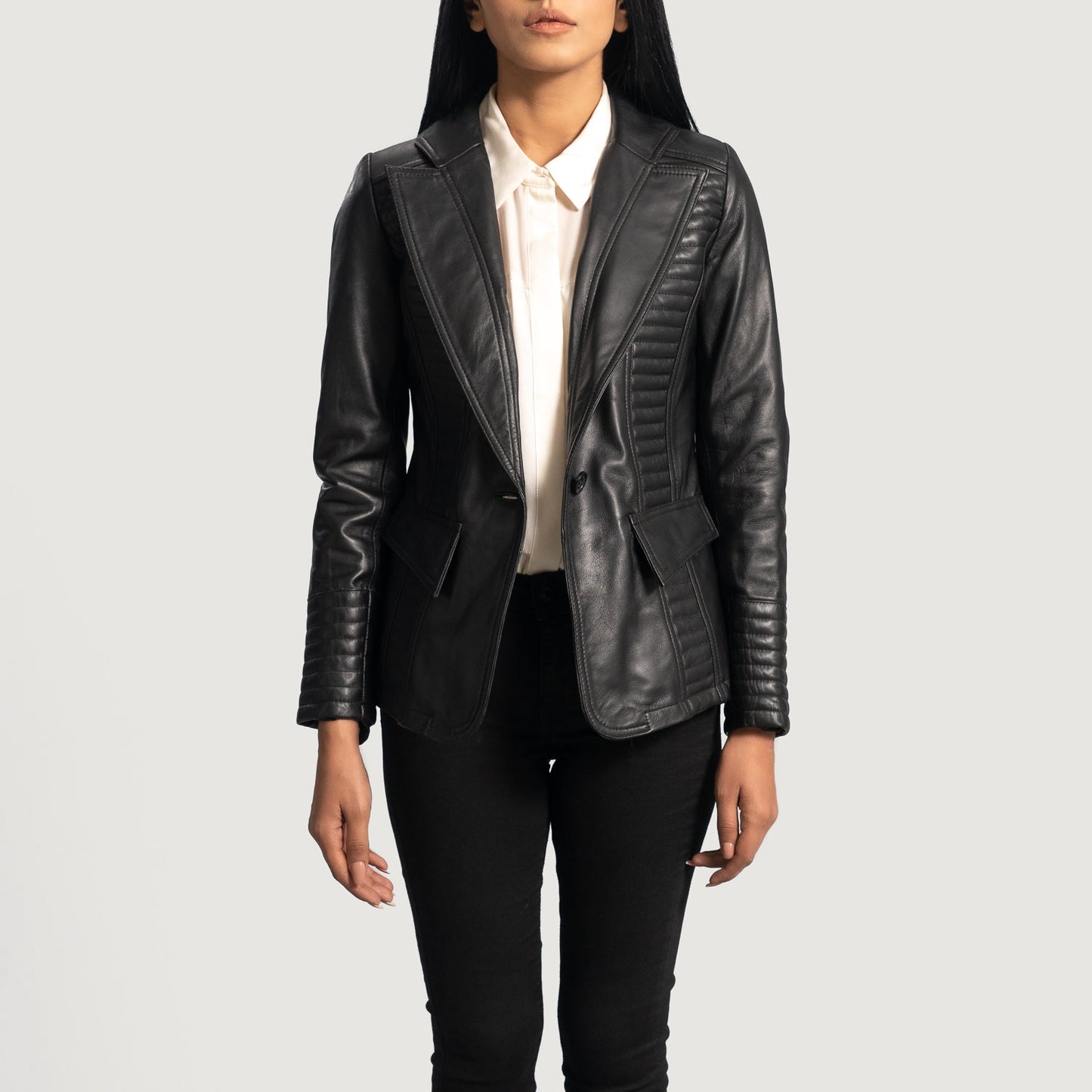 Selina Black Leather Blazer SH538