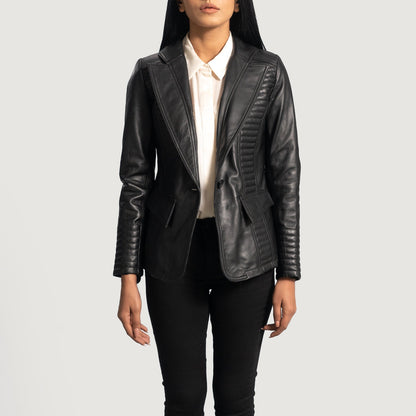 Selina Black Leather Blazer SH538