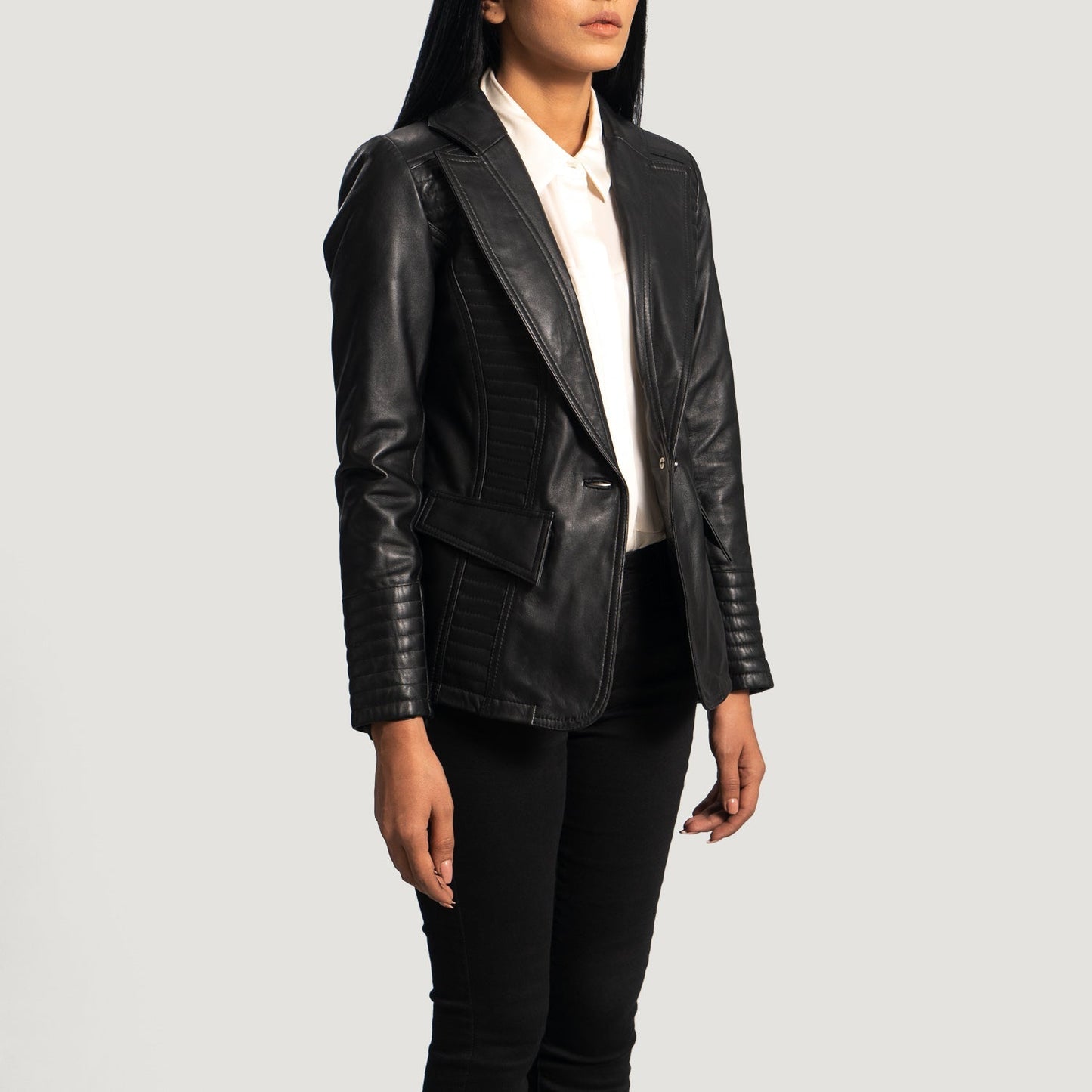 Selina Black Leather Blazer SH538