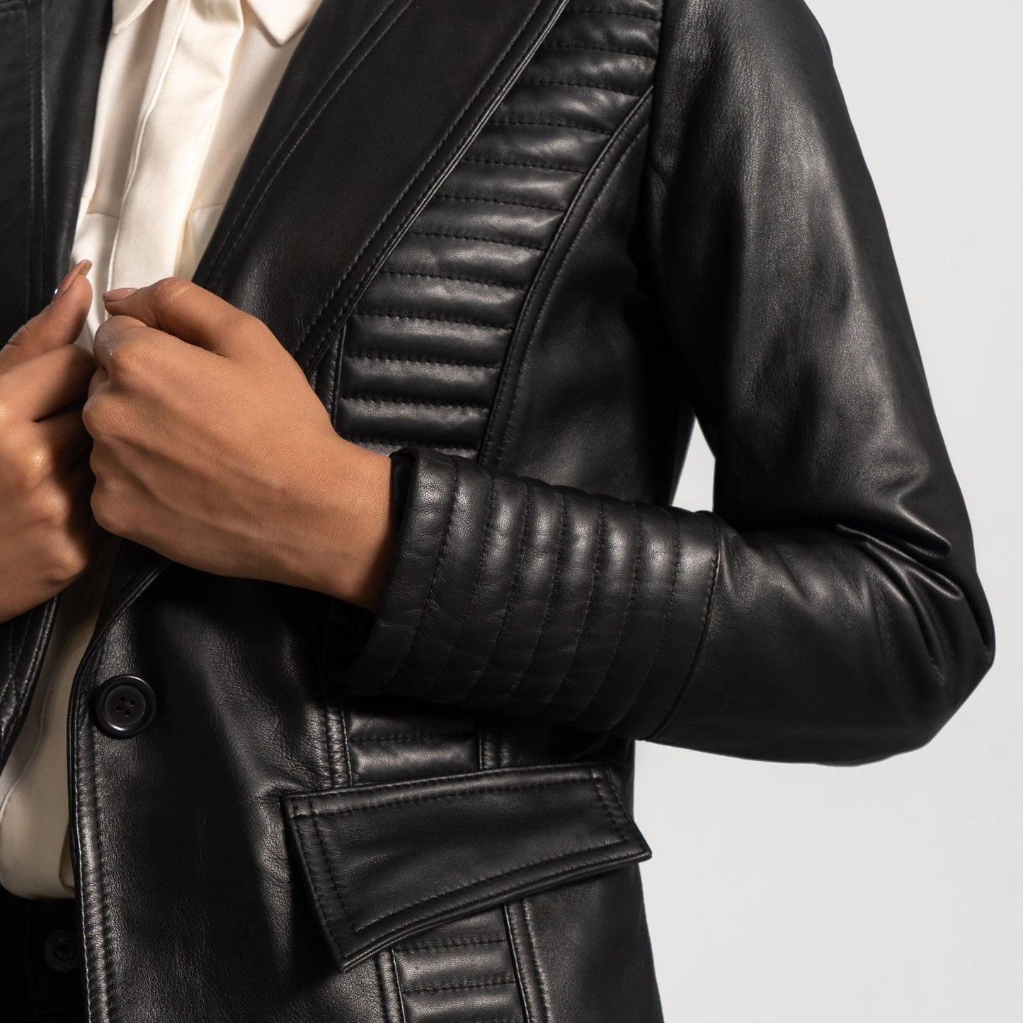 Selina Black Leather Blazer SH538
