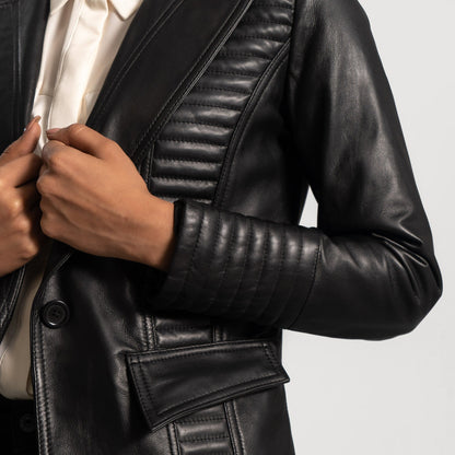 Selina Black Leather Blazer SH538
