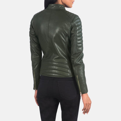 Adalyn Quilted Green Leather Biker Jacket SH651