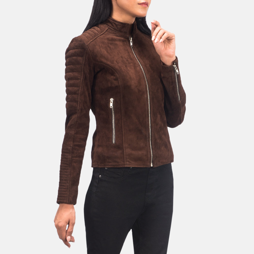 Adalyn Quilted Mocha Suede Biker Jacket SH650