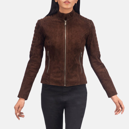 Adalyn Quilted Mocha Suede Biker Jacket SH650