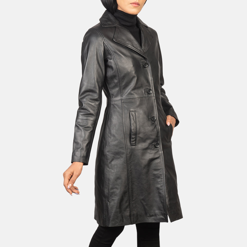 Alexis Black Single Breasted Leather Coat SH649