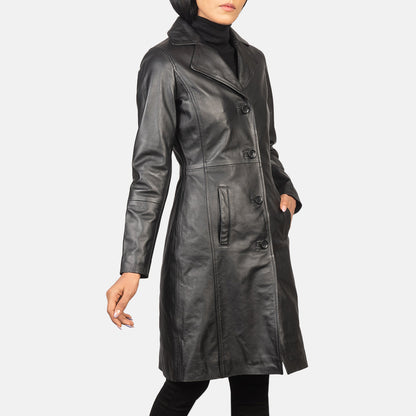 Alexis Black Single Breasted Leather Coat SH649