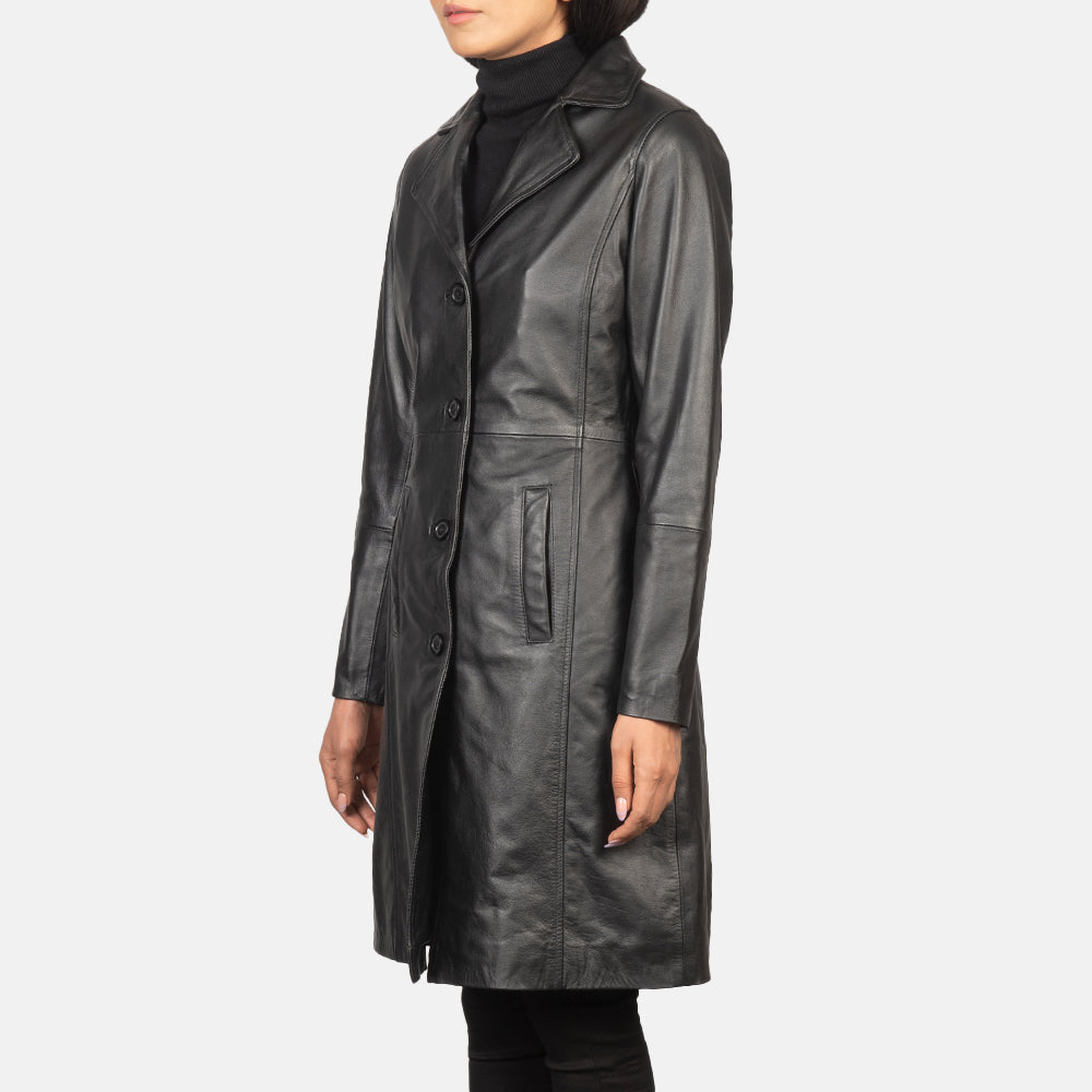 Alexis Black Single Breasted Leather Coat SH649