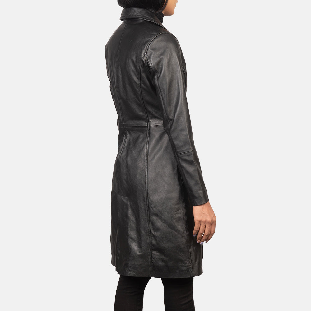 Alexis Black Single Breasted Leather Coat SH649