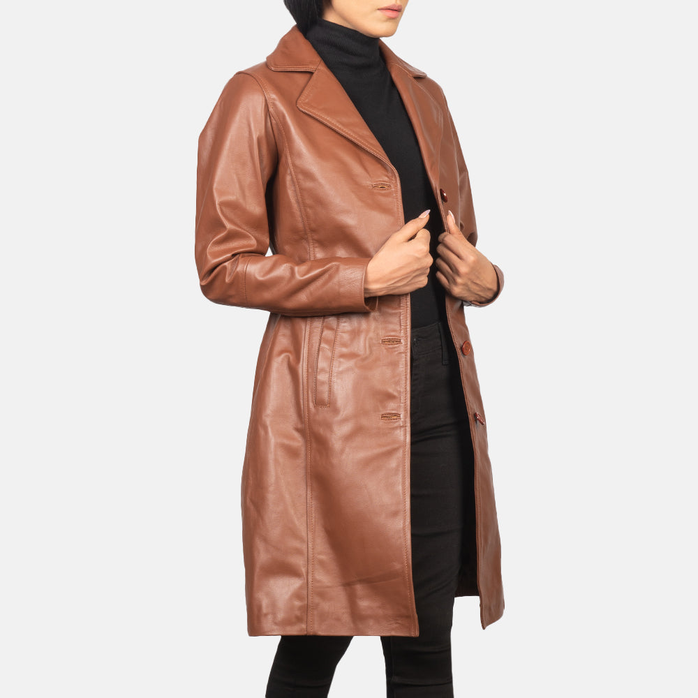 Alexis Brown Single Breasted Leather Coat SH648