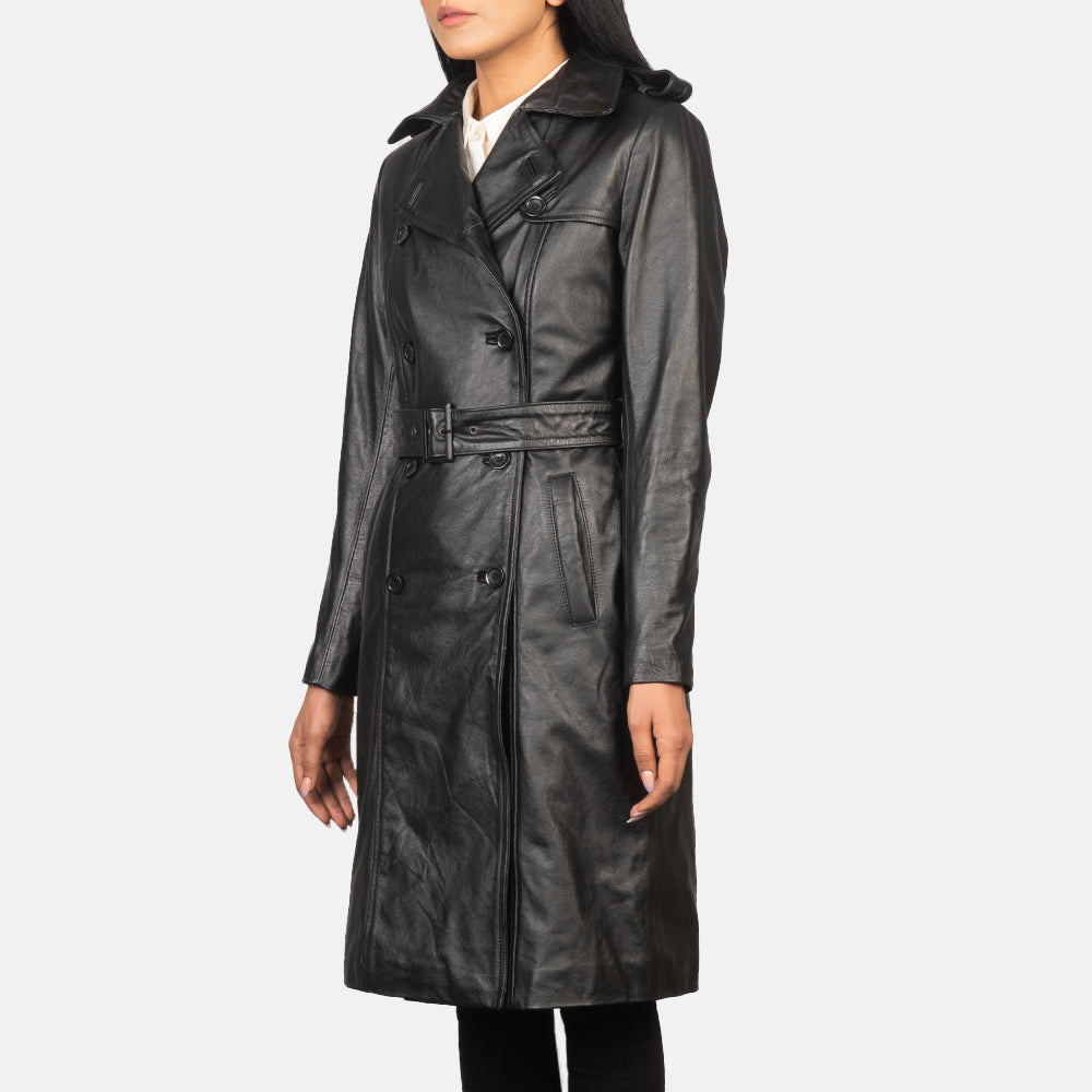 Alice Black Double Breasted Leather Coat SH646