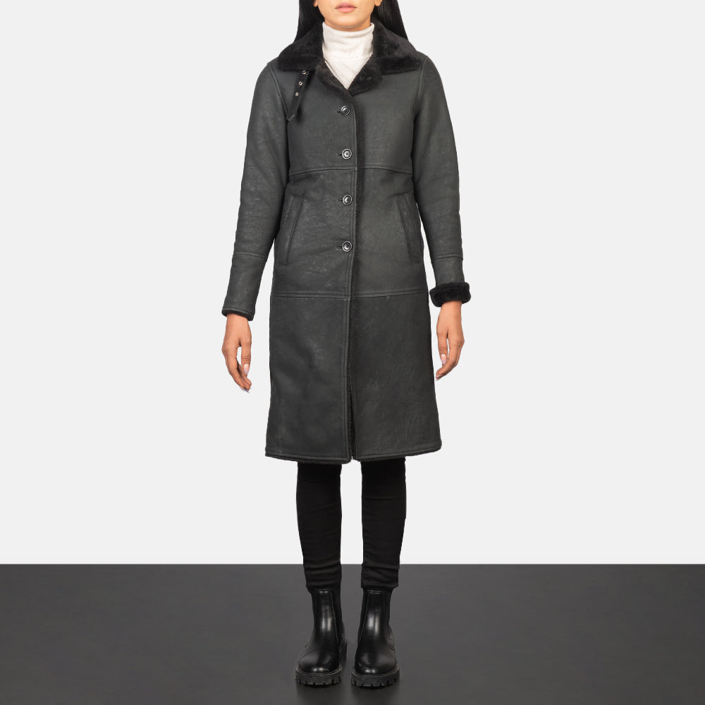 Alina Shearling Black Leather Coat SH644