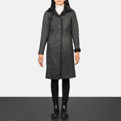 Alina Shearling Black Leather Coat SH644