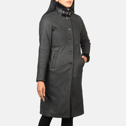 Alina Shearling Black Leather Coat SH644